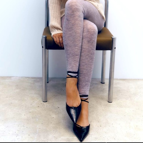 NWT Zara black embossed pointed toe flats with ankle laces size 6 - Picture 11 of 11